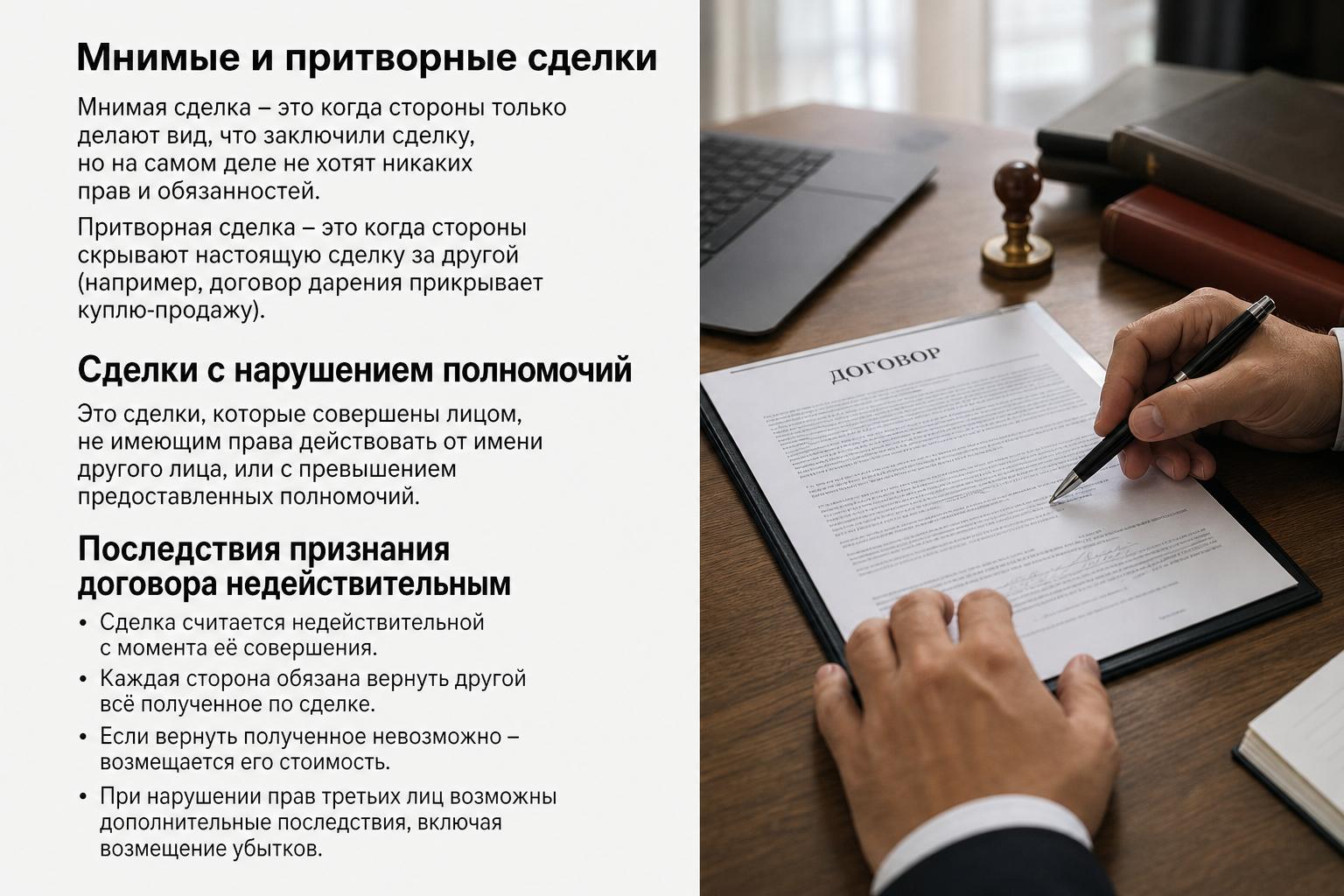 Простым языком о мнимых, притворных сделках, сделках с нарушением полномочий и последствиях признания договора недействительным