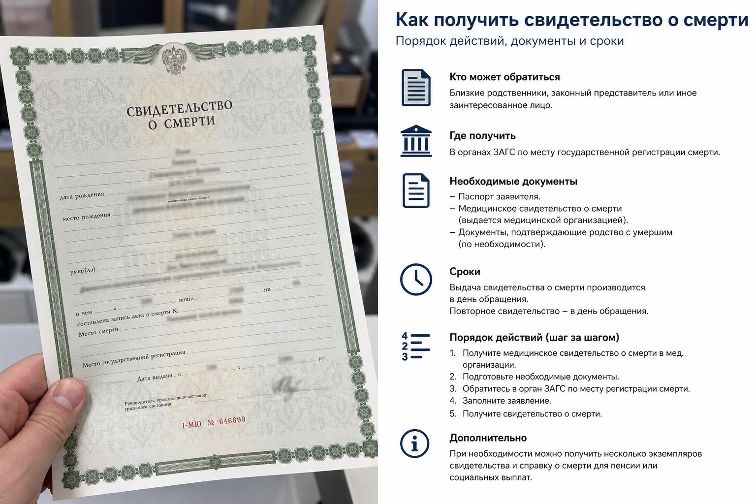 Как получить свидетельство о смерти родственника: документы, сроки, порядок. Порядок действий шаг за шагом