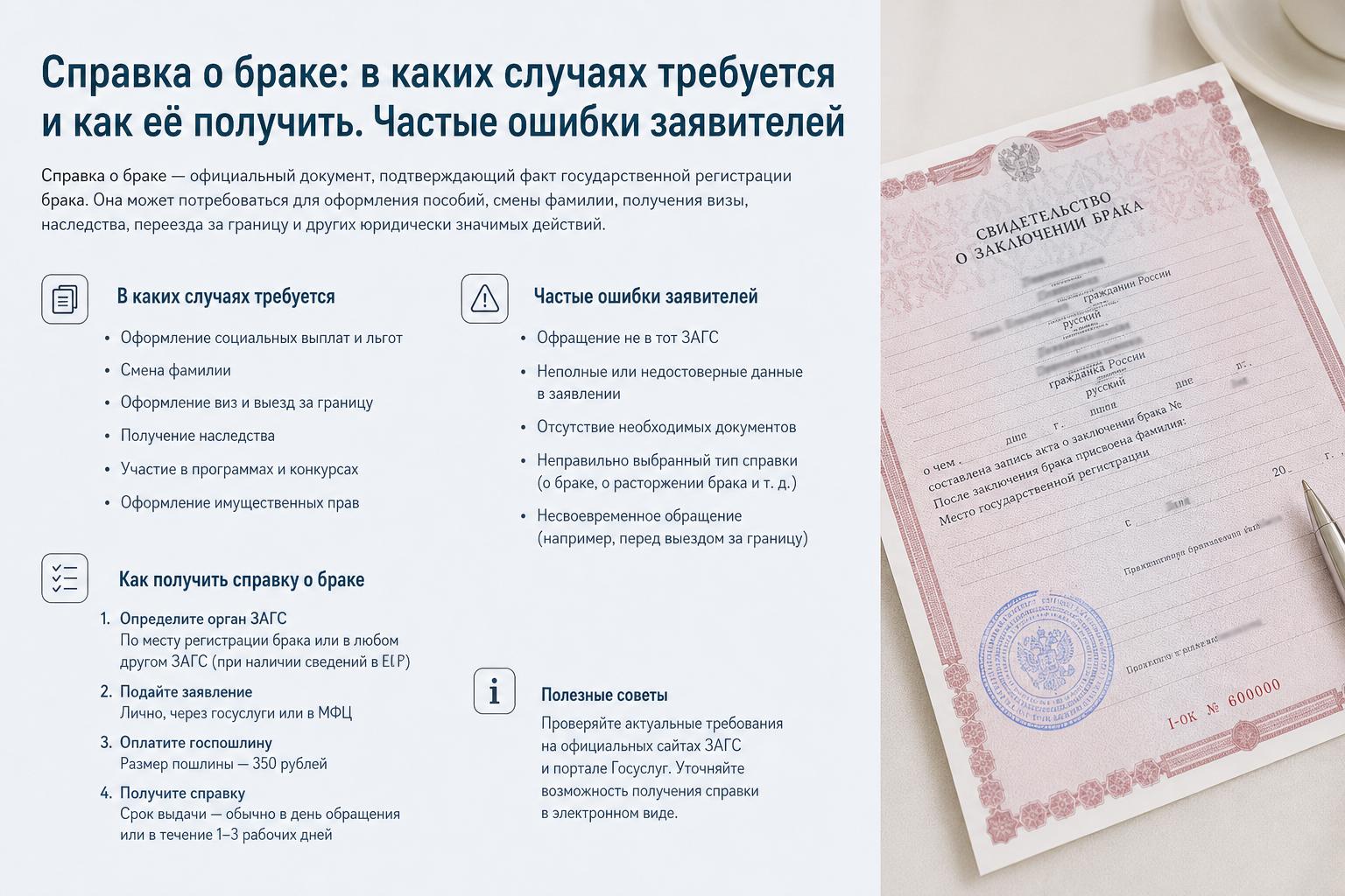 Справка о браке: в каких случаях требуется и как её получить. Частые ошибки заявителей