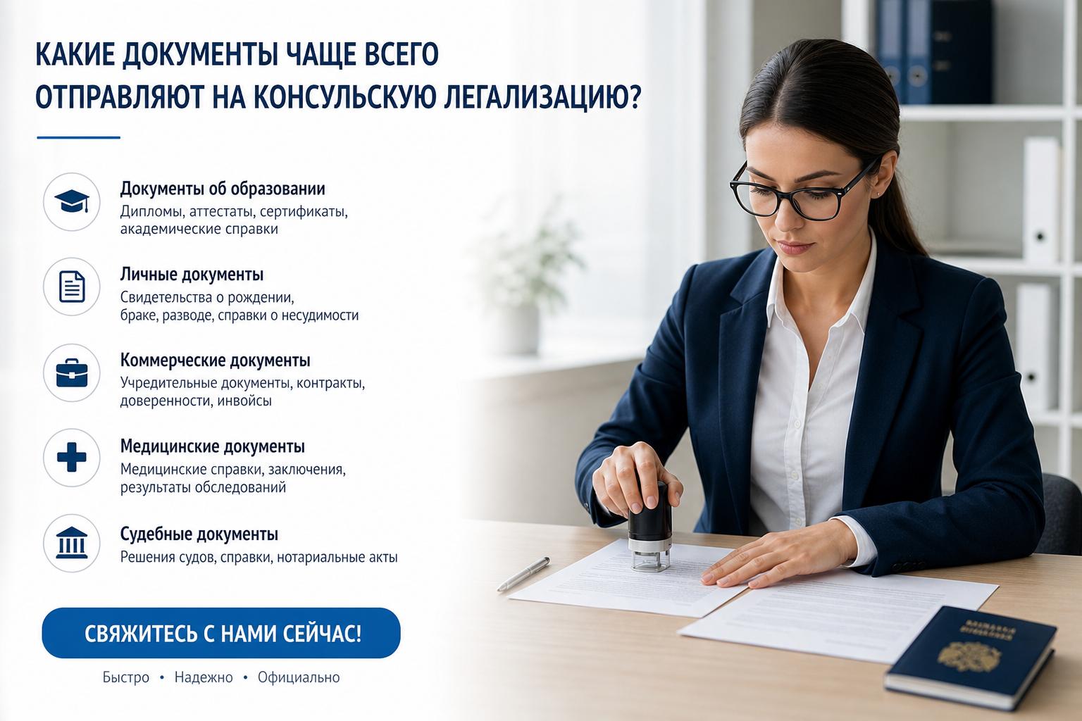 Какие документы чаще всего отправляют на консульскую легализацию. Свяжитесь с нами сейчас!