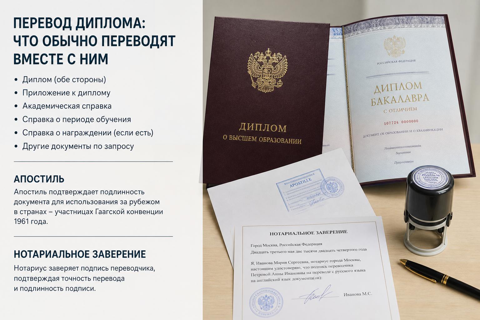 Перевод диплома: что обычно переводят вместе с ним. Апостиль и нотариальное заверение